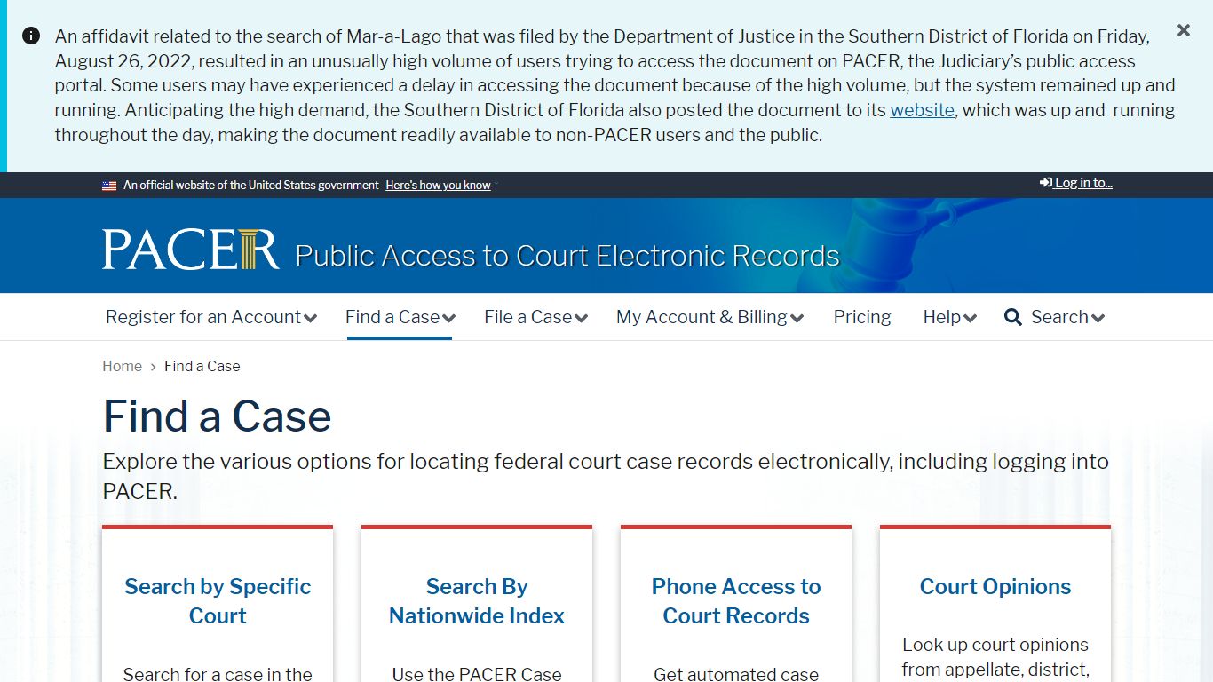 Find a Case | PACER: Federal Court Records